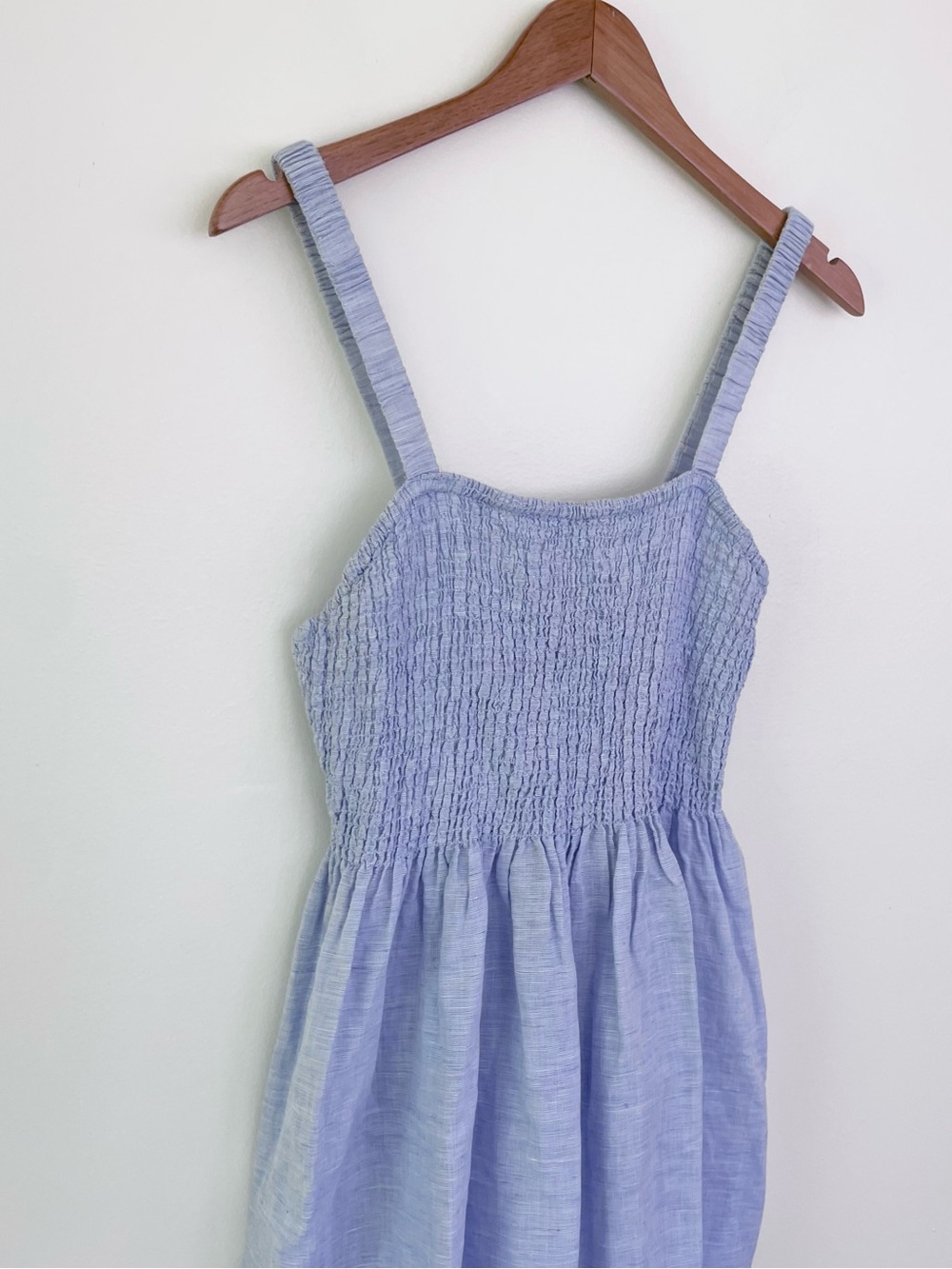 J. Crew Smocked Beach Midi Dress in Linen-Cotton Blend Blue L Large Coastal Prep - Picture 5 of 10